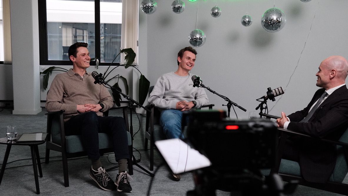 Behind the scenes during a podcast conversation